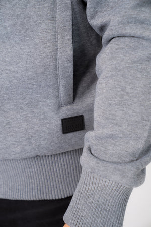 Percy Funnel Neck Zip Through Chunky Sweat With Borg Lining In Mid Grey Marl - Dissident