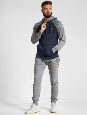 Replex 2pc Hoody & Jogger Brushback Fleece Tracksuit Co-ord Set in Sky Captain Navy / Mid Grey Marl - Kensington Eastside