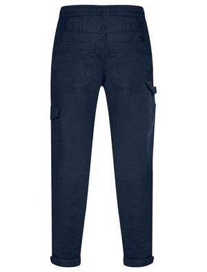 Anza Stretch Cotton Twill Cuffed Cargo Jogger Pants with Pockets in Parisian Night Blue - triatloandratx