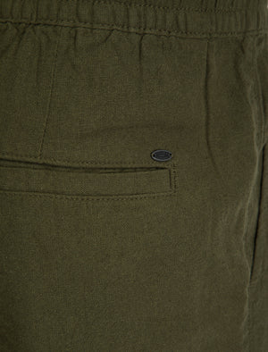 Fira Cotton Linen Comfort Fit Elasticated Waist Trousers in Olive Night - triatloandratx