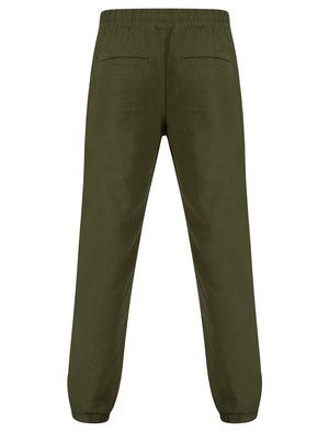 Fira Cotton Linen Comfort Fit Elasticated Waist Trousers in Olive Night - triatloandratx