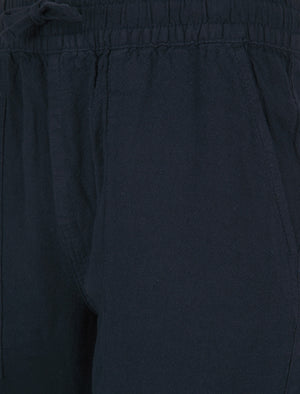 Fira Cotton Linen Comfort Fit Elasticated Waist Trousers in Sky Captain Navy - triatloandratx