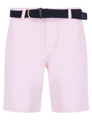 Kamdi Cotton Chino Shorts with Woven Belt in Pink Oxford - triatloandratx