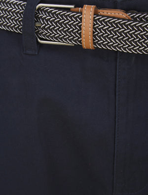 Cortez Cotton Twill Chino Shorts with Woven Belt in Sky Captain Navy - Kensington Eastside