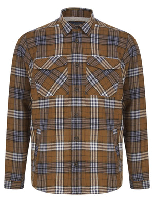 San Juan Borg Lined Cotton Flannel Checked Overshirt Jacket in Coffee Marl - triatloandratx