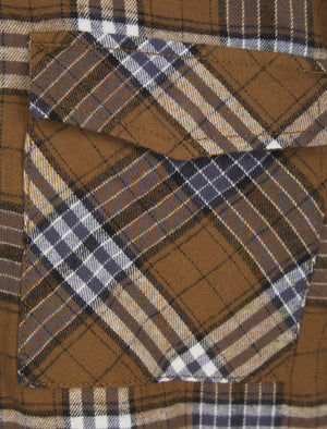San Juan Borg Lined Cotton Flannel Checked Overshirt Jacket in Coffee Marl - triatloandratx