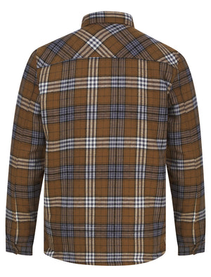 San Juan Borg Lined Cotton Flannel Checked Overshirt Jacket in Coffee Marl - triatloandratx