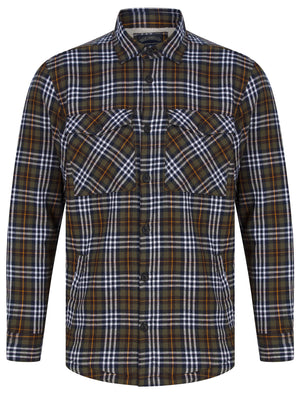 Sawatch Borg Lined Cotton Flannel Checked Overshirt Jacket in Navy / Khaki  - triatloandratx