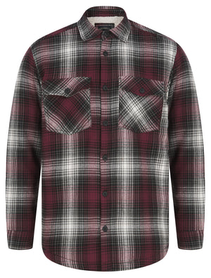 Crestone Borg Lined Cotton Flannel Checked Overshirt Jacket in Red Mahogany - triatloandratx