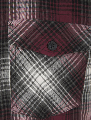 Crestone Borg Lined Cotton Flannel Checked Overshirt Jacket in Red Mahogany - triatloandratx