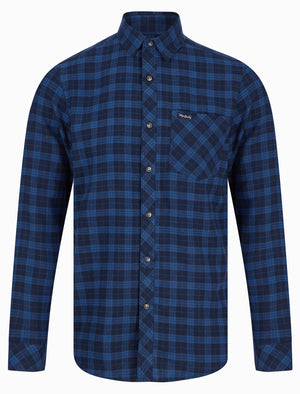 Yoho Yarn Dyed Checked Cotton Flannel Shirt in Galaxy Blue - triatloandratx