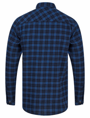 Yoho Yarn Dyed Checked Cotton Flannel Shirt in Galaxy Blue - triatloandratx