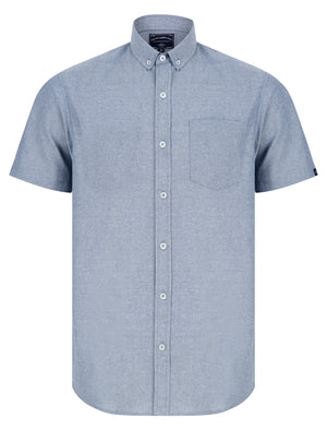 Claudius Chambray Cotton Short Sleeve Shirt in Blue - triatloandratx