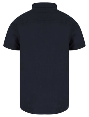 Bertrand Classic Collar Short Sleeve Cotton Linen Shirt in Sky Captain Navy - triatloandratx