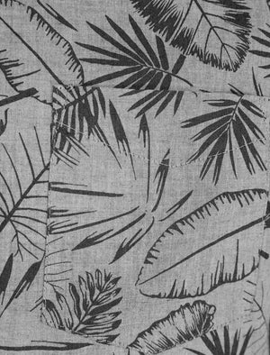 Kaveri Palm Leaf Print Short Sleeve Cotton Chambray Shirt in Light Grey - triatloandratx