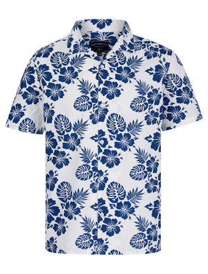 Chambal Floral Print Short Sleeve Open Collar Hawaiian Shirt in Bright White - triatloandratx