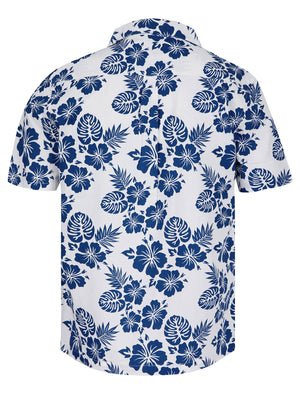 Chambal Floral Print Short Sleeve Open Collar Hawaiian Shirt in Bright White - triatloandratx