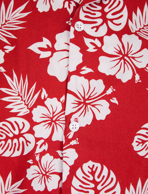 Chambal Floral Print Short Sleeve Open Collar Hawaiian Shirt in Washed Red - triatloandratx