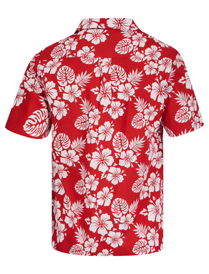 Chambal Floral Print Short Sleeve Open Collar Hawaiian Shirt in Washed Red - triatloandratx