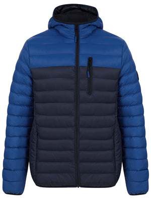 Virgo Colour Block Quilted Puffer Jacket with Hood in Sodalite Blue - triatloandratx