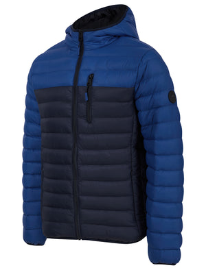 Virgo Colour Block Quilted Puffer Jacket with Hood in Sodalite Blue - triatloandratx