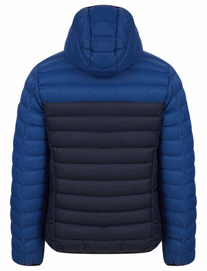 Virgo Colour Block Quilted Puffer Jacket with Hood in Sodalite Blue - triatloandratx