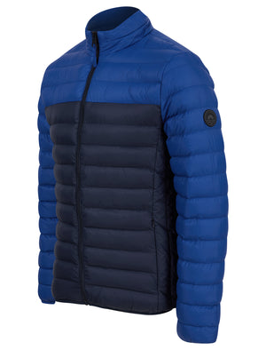 Inali Colour Block Funnel Neck Quilted Puffer Jacket with Fleece Lined Collar in Sodalite Blue - triatloandratx