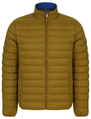 Ikar Funnel Neck Quilted Puffer Jacket with Fleece Lined Collar in Golden Brown - triatloandratx
