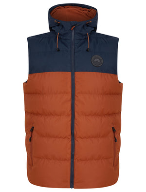 Tarlo Micro-Fleece Lined Hooded Quilted Puffer Gilet in Burnt Orange - triatloandratx