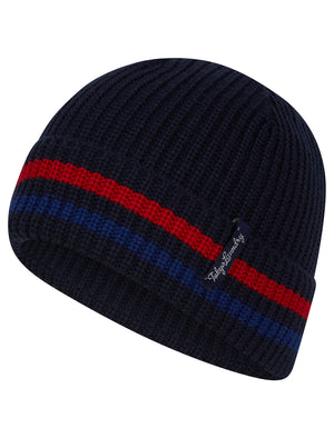 Men's Arnfinn Striped Rib Knit Beanie Hat in Sky Captain Navy - triatloandratx