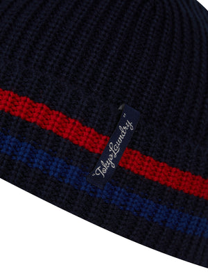Men's Arnfinn Striped Rib Knit Beanie Hat in Sky Captain Navy - triatloandratx