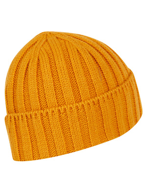 Men's Arnkell Chunky Ribbed Knit Beanie Hat in Golden Glow - triatloandratx