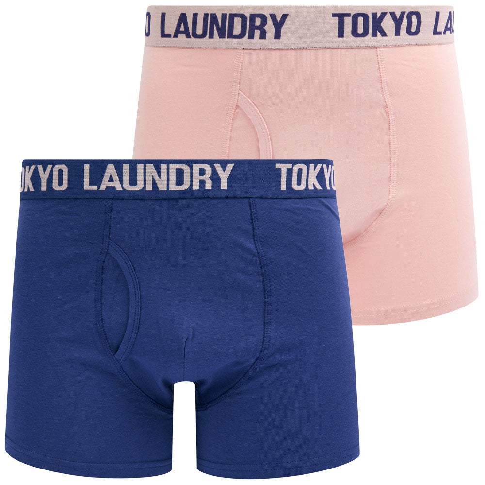 Mens Underwear Saxen (2 Pack) Boxer Shorts Set In Coral Cloud / Deep Cobalt / S - Tokyo Laundry