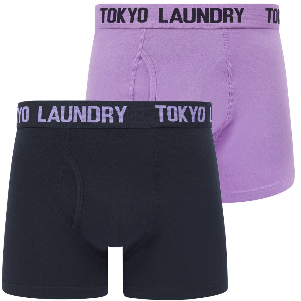 mens underwear lumber 2 (2 pack) boxer shorts set in viola lilac / sky captain navy / s - tokyo laundry