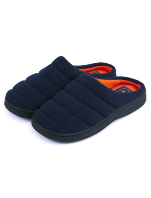 Hebers Padded Mule Slippers with Hard Rubber Sole in Navy - triatloandratx