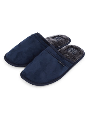 Tundra Faux-Suede Mule Slippers with Faux Fur Lining in Sky Captain Navy - triatloandratx