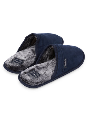 Tundra Faux-Suede Mule Slippers with Faux Fur Lining in Sky Captain Navy - triatloandratx