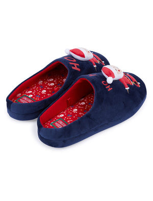 Men's Ho Ho Santa 3D Christmas Mule Slippers in Navy - Merry Christmas