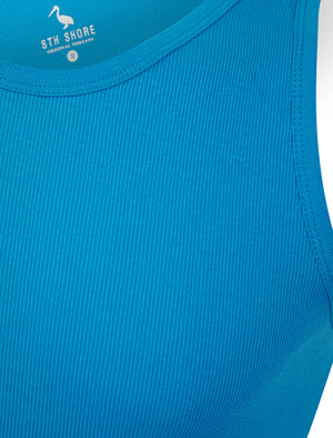 Calvin Cotton Ribbed Plain Vest Top in Blithe Blue - South Shore