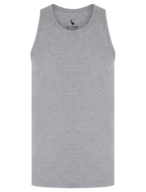 Calvin Cotton Ribbed Plain Vest Top in Light Grey Marl - South Shore