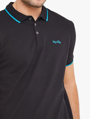Noel 2 Cotton Pique Polo Shirt with Neon Tipping In Jet Black - triatloandratx