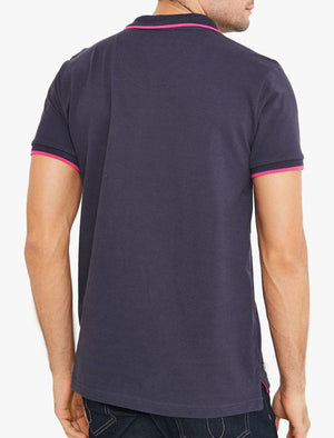 Talibu Cotton Pique Polo Shirt with Neon Tipping In Navy - triatloandratx