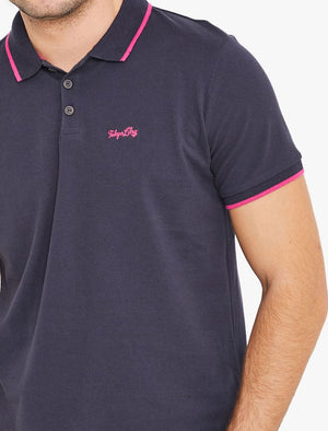 Talibu Cotton Pique Polo Shirt with Neon Tipping In Navy - triatloandratx