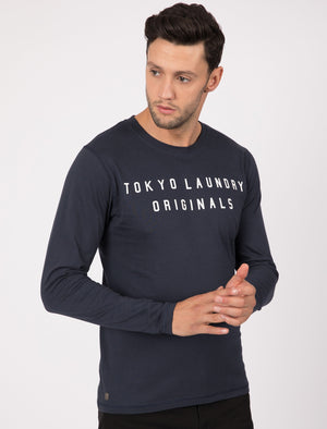 Edison Cotton Jersey Long Sleeve Top In Dark Navy - triatloandratx