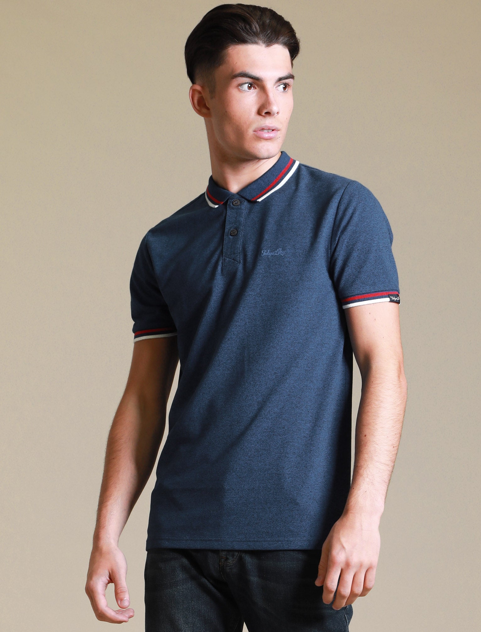 polo shirts holsen cotton grindle polo shirt with tipping in sodalite blue / s - tokyo laundry