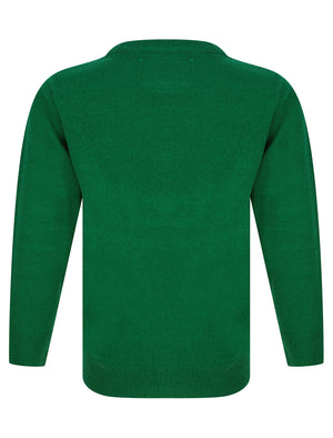 Boy's Sidecar Polka Dot Novelty Christmas Jumper in Christmas Green - Merry Christmas Kids (4-12yrs)