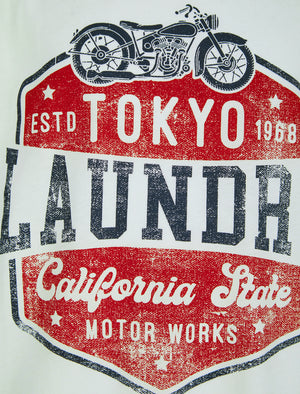 Boys Cali Motor Works Motif Cotton T-Shirt in Snow White - triatloandratx Kids