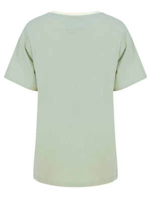 Daisy Motif Cotton Jersey Ringer T-Shirt in Aqua Gray - triatloandratx