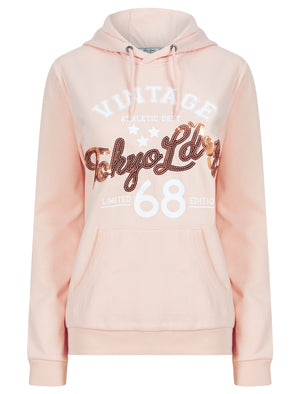 Sparked Sequin Motif Brushback Fleece Pullover Hoodie in Pale Dogwood - triatloandratx