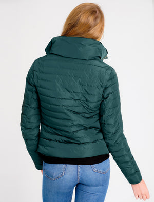 Honey Funnel Neck Quilted Jacket in Deep Teal - triatloandratx